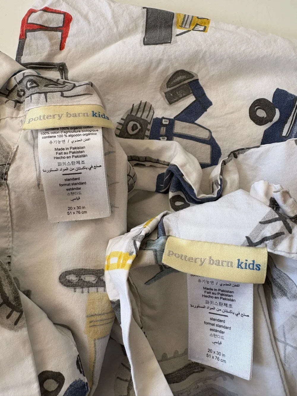 Pottery Barn Kids || Jax Construction Equipment Pillowcases Pair Set of 2 White